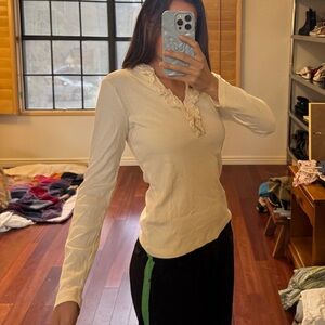 Ralph Lauren Cream Ruffle-Trim Long Sleeve Tee
